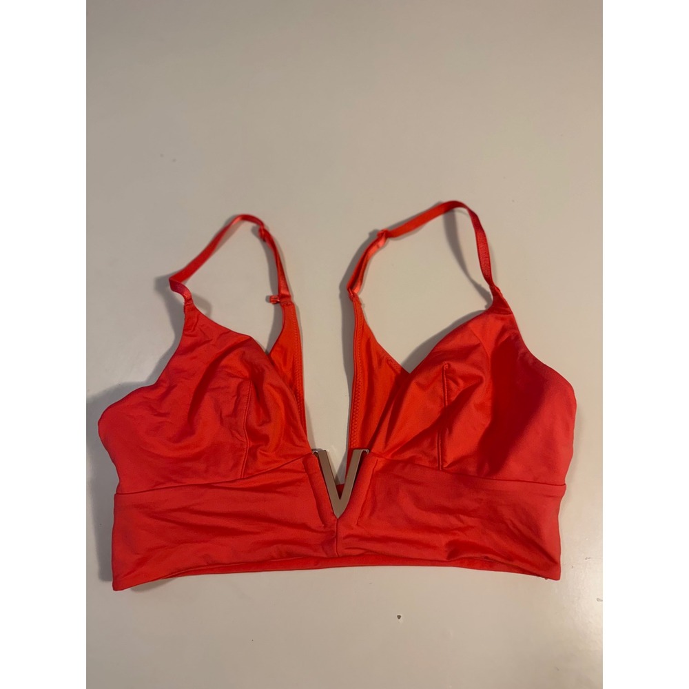Victorias Secret Very Sexy V-Wire Bralette Red Gold Hardware Plunge Top Womens